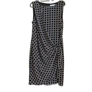 White House Black Market Sleeveless Faux Wrap Dress Black White Geo Chif…